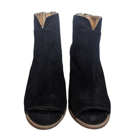 Lucky Brand Lamia Open Peep Toe Ankle Boots Booties Size 11M Black Suede - Picture 4 of 11